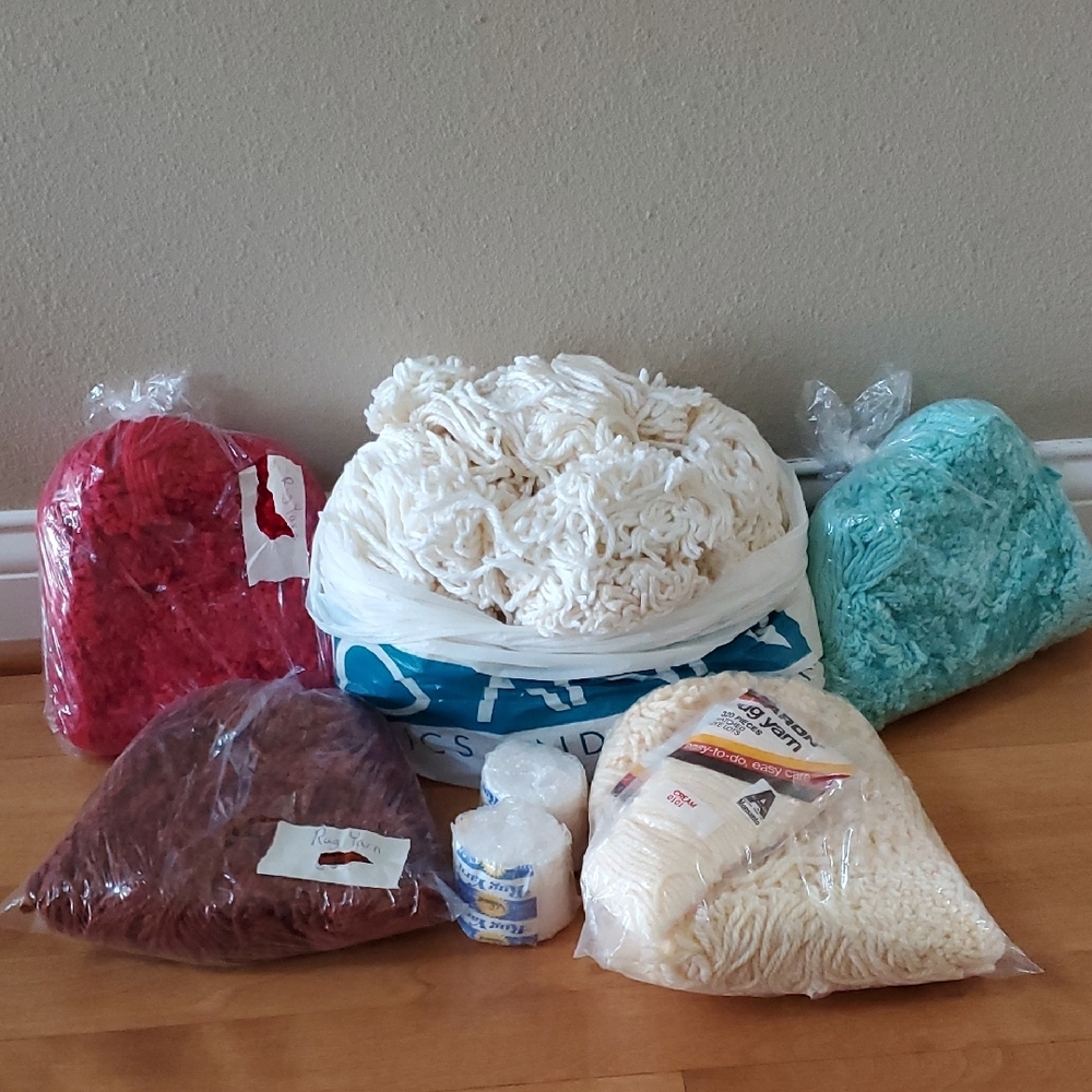 Assorted Vintage Latch HOOK RUG Yarn Red, Cream, Off White Blue Brown Acrylic